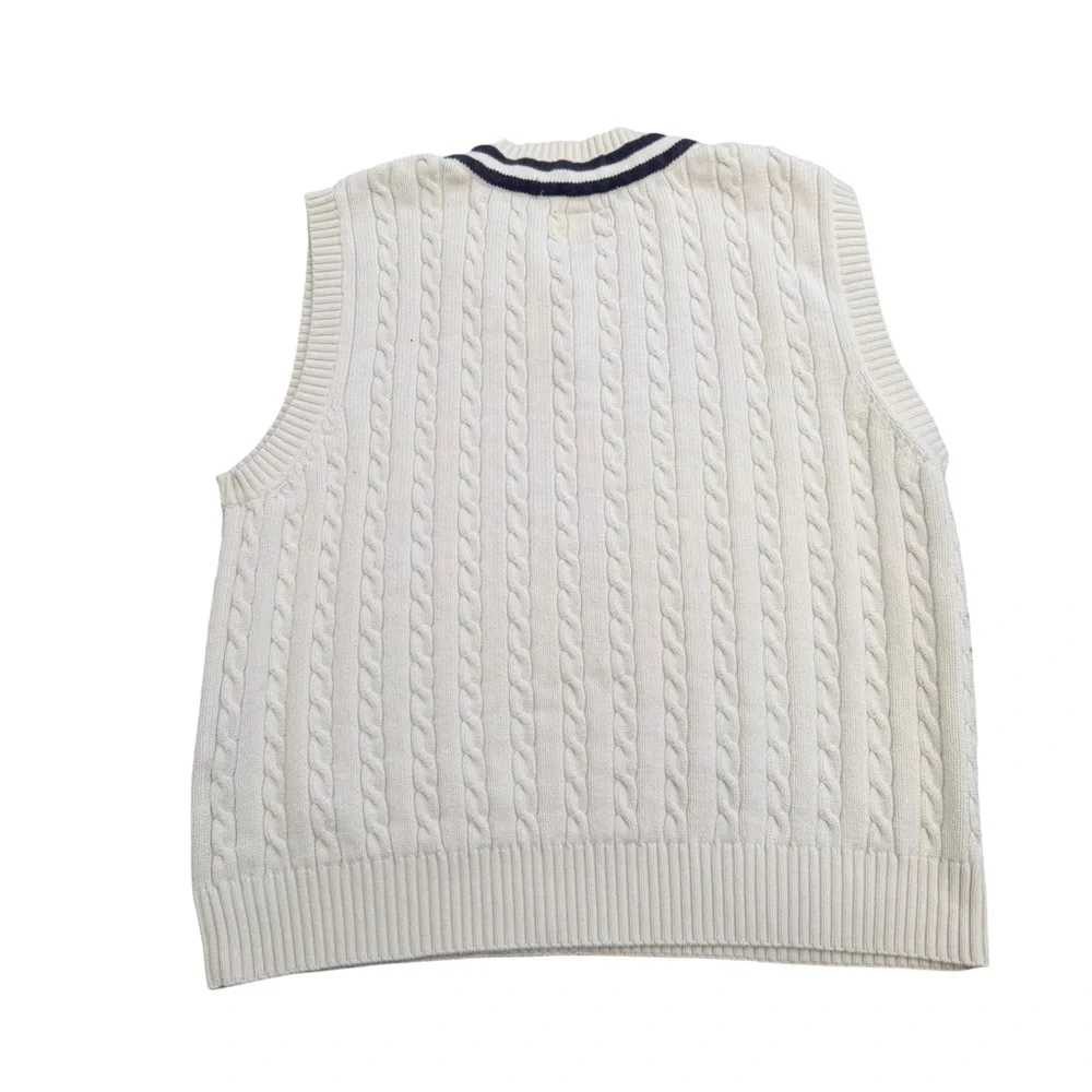 90s Tommy Hilfiger Crest Logo Cable Knit Sweater Vest - Picture 5 of 6